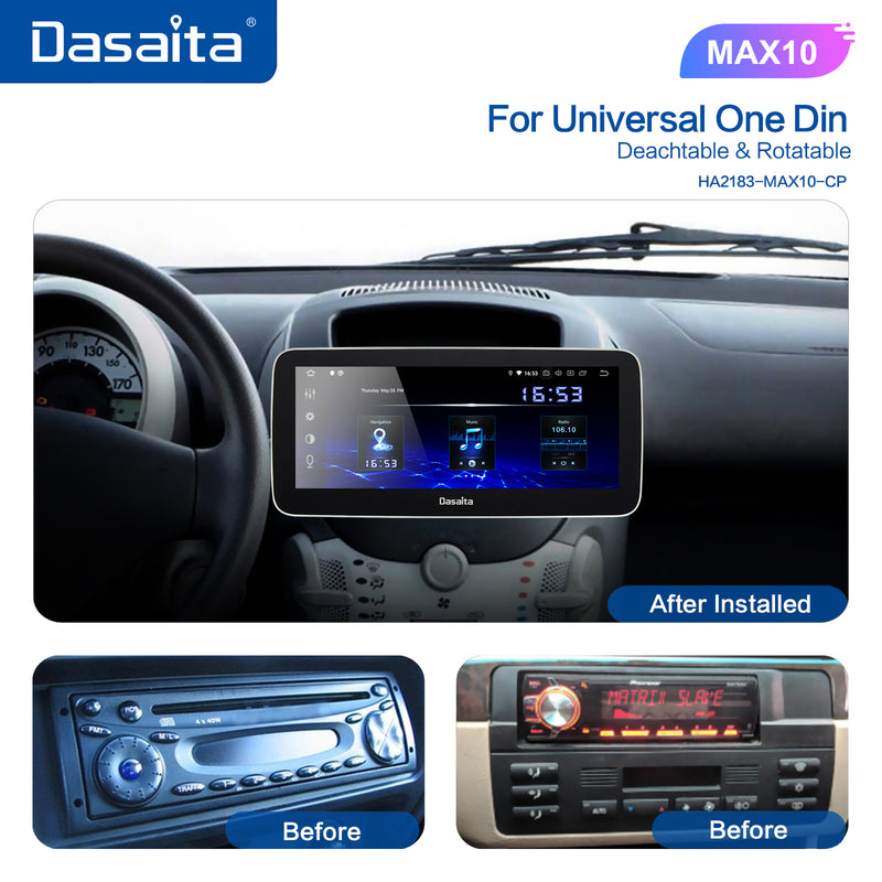 Dasaita MAX10 Universal Single Din Car Stereo 10.25 Inch Carplay Android Auto PX6 4G+64G Android10 1280*480 DSP AHD Radio
