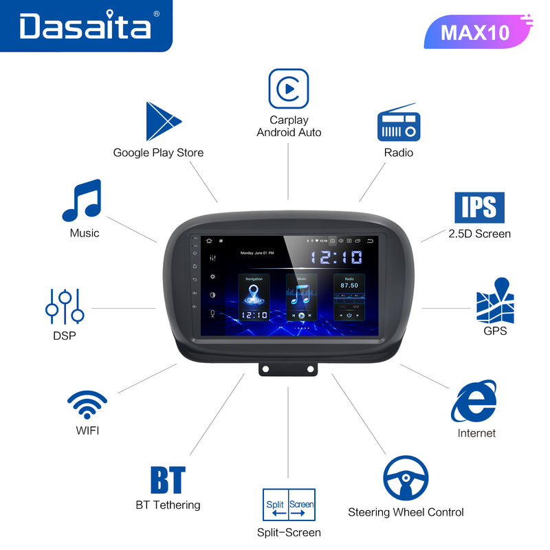 Dasaita MAX10 For Fiat 500X 2014 2015 2016 2017 2018 2019 Car Radio Apple Carplay Android Auto 4G 64G DSP IPS Touch Screen 15EQ Stereo