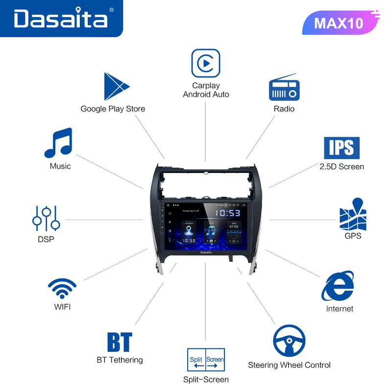 Dasaita MAX Toyota Camry 2012 2013 2014 Car Stereo 10.2 Inch Carplay Android Auto PX6 4G+64G Android10 1280*720 DSP AHD Radio