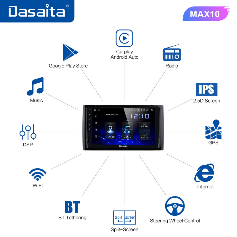 Dasaita MAX11 Toyota Tundra 2014 2015 2016 2017 2018 Car Stereo 9 Inch Carplay Android Auto PX6 4G+64G Android11 1280*720 DSP AHD Radio
