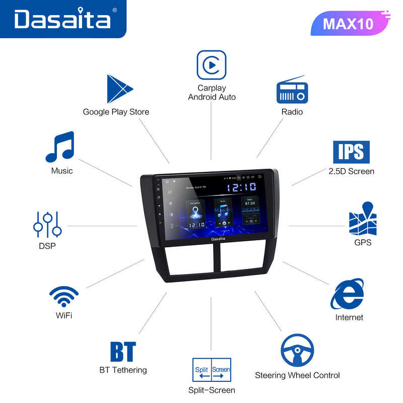 Dasaita MAX11 Subaru Forester 3 Impreza 2007 2008 2009 2010 2011 2012 Car Stereo 9 Inch Carplay Android Auto PX6 4G+64G Android11 1280*720 DSP Radio