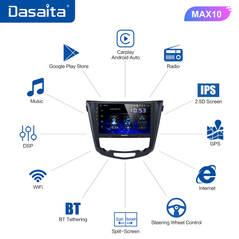 Dasaita MAX11 Nissan X-Trail Qashqai 2014 2015 2016 2017 2018 2019 2020 Car Stereo 10.2 Inch Carplay Android Auto 4G+64G Android11 1280*720 DSP Radio