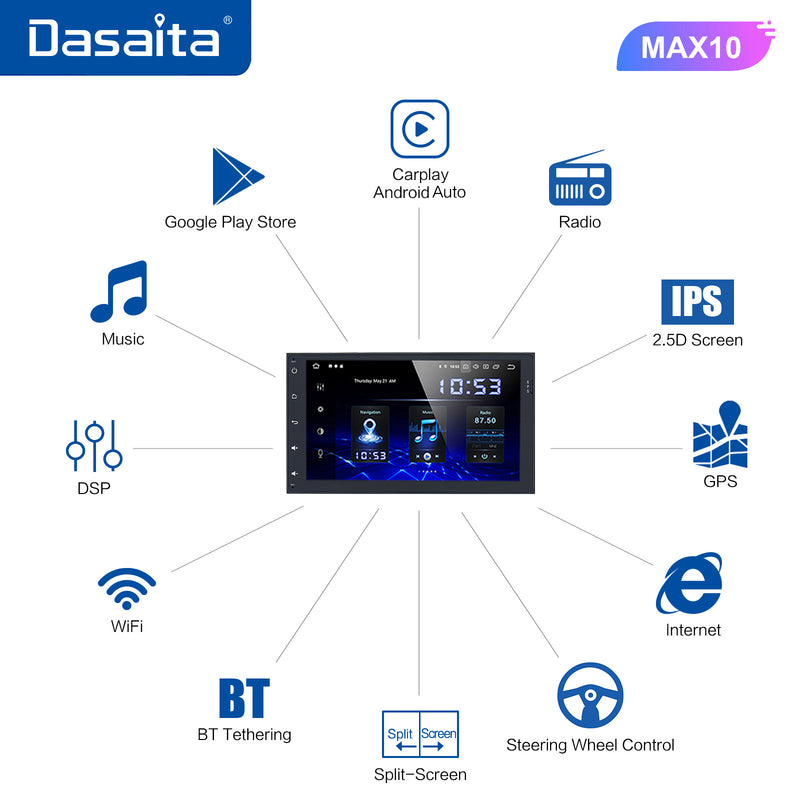 Dasaita MAX Toyota Corolla Sienna Tacoma Prius 2014-2022 Car Stereo 9 Inch Carplay Android Auto PX6 4G+64G Android10/Android11 1280*720 DSP AHD Radio