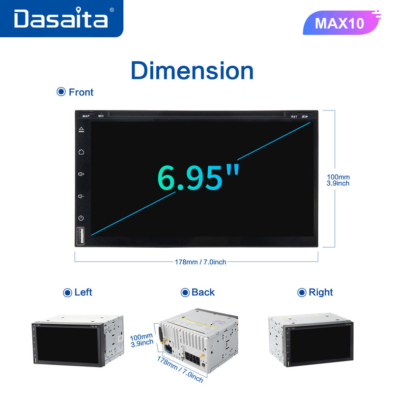 Dasaita MAX11 Universal Double Din Car Stereo 6.95 Inch Carplay Android Auto PX6 4G+64G Android11 800*480 DSP AHD Radio