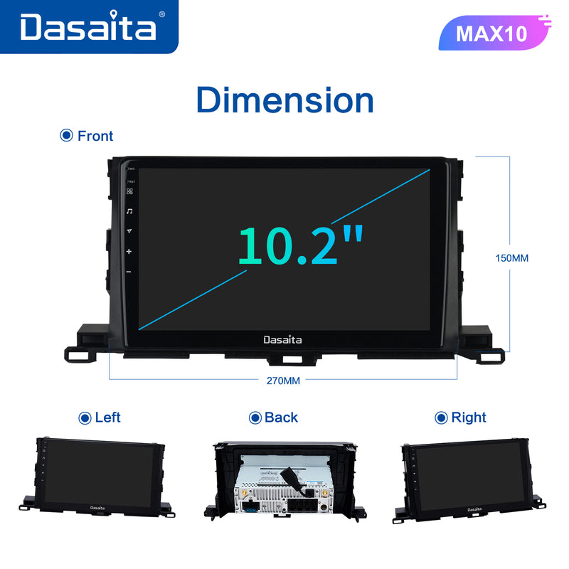 Dasaita MAX11 Toyota Highlander 2015 2016 2017 2018 Car Stereo 10.2 Inch Carplay Android Auto PX6 4G+64G Android10 1280*720 DSP AHD Radio