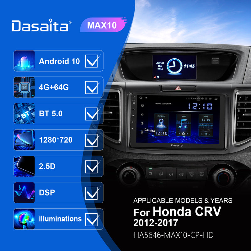 Dasaita MAX11 Honda CRV 2012 2013 2014 2015 2016 2017 Car Stereo 9 Inch Carplay Android Auto PX6 4G+64G Android11 1280*720 DSP AHD Radio
