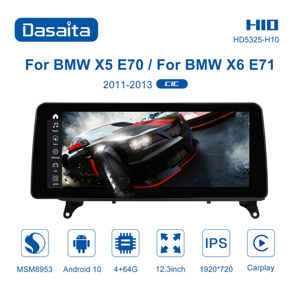Dasaita 12.3'' for BMW X5/X6 E70/71 2011 2012 2013 CIC Car Radio 4+64G Apple Carplay 1920*720 Wifi Built-in GPS Car Multimedia Stereo