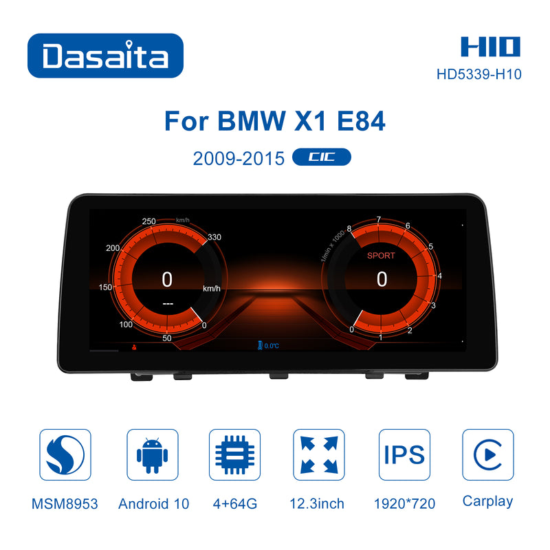 Dasaita 12.3 inch for BMW X1 E84 2009-2015 CIC Car DVD Player 4G/64G BT 1920*720 IPS 2.5D Touch Screen Built-in DSP Car Android Audio Stereo