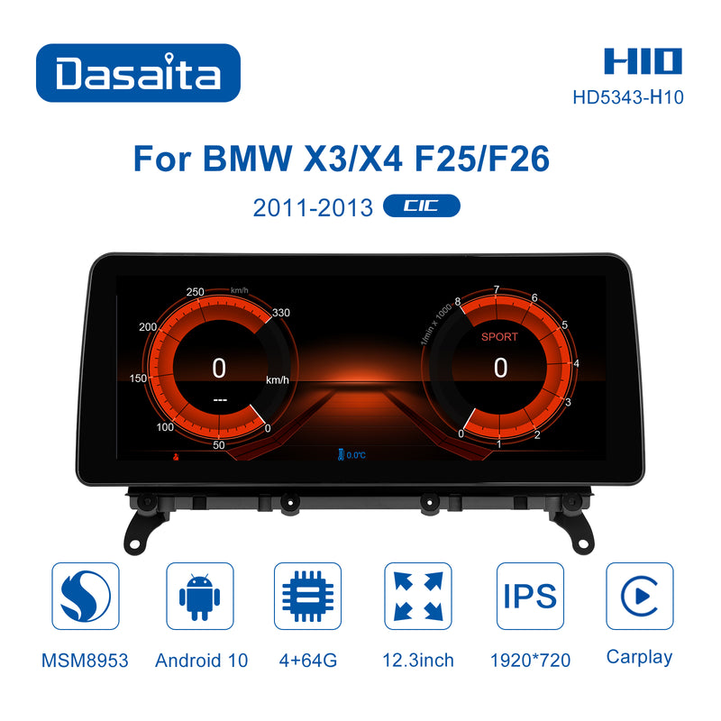 Dasaita 12.3 inch for BMW X3/X4 F25/26 2011 2012 2013 CIC Car Radio 1920*720 IPS Touch Screen Backup Camera Android auto Car DVD Player