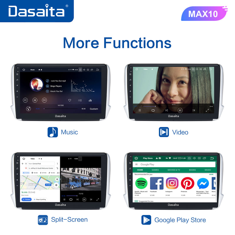 Dasaita MAX10/MAX11 Peugeot 208 2008 2012 2013 2014 2015 2016 Car Stereo 10.2 Inch Carplay Android Auto PX6 4G+64G Android10/Android11 1280*720 DSP AHD Radio