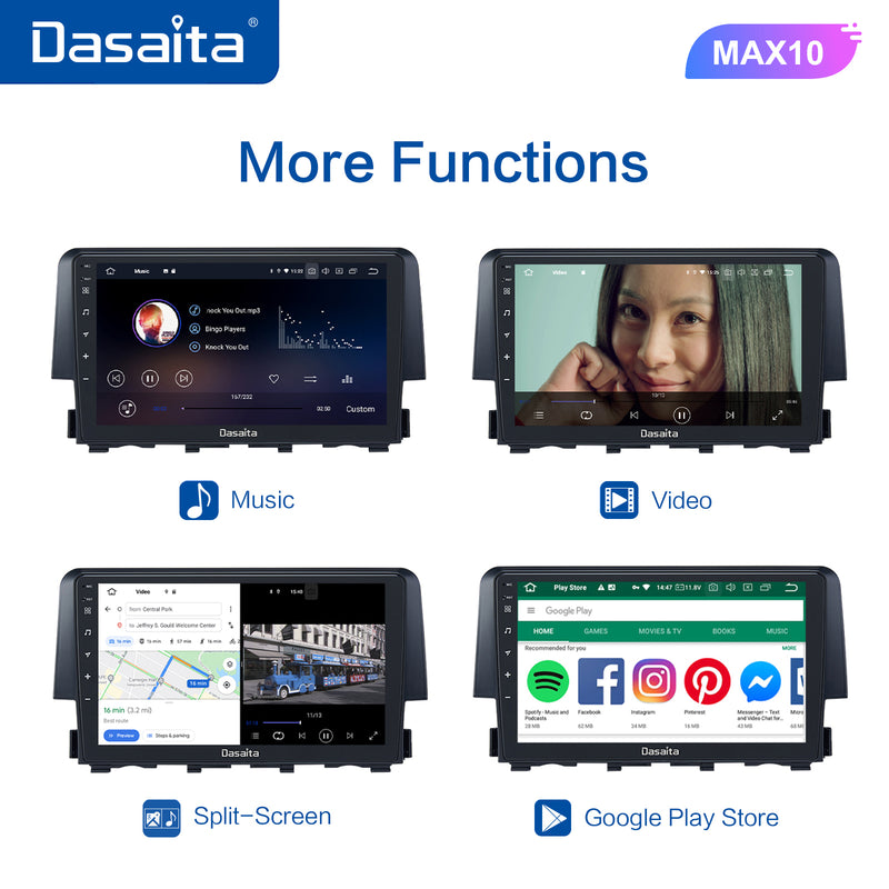 Dasaita MAX11 Honda Civic 2015 2016 2017 2018 2019 2020 2021 2022 Car Stereo 9 Inch Carplay Android Auto PX6 4G+64G Android10 1280*720 DSP AHD Radio