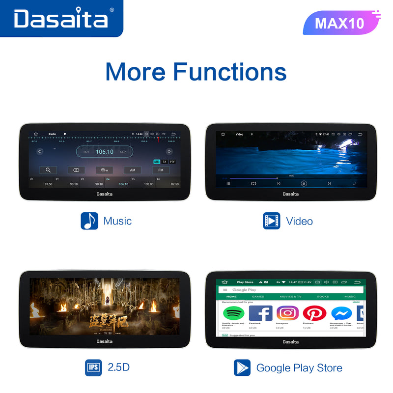Dasaita MAX10 Universal Single Din Car Stereo 10.25 Inch Carplay Android Auto PX6 4G+64G Android10 1280*480 DSP AHD Radio