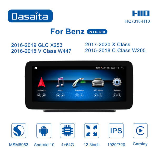 Dasaita 12.3 inch for Mercedes Benz GLC X253 NTG5.0 2016 2017 2018 2019 Car Stereo Android10 2.5D IPS Touch Screen GPS Navigation Radio
