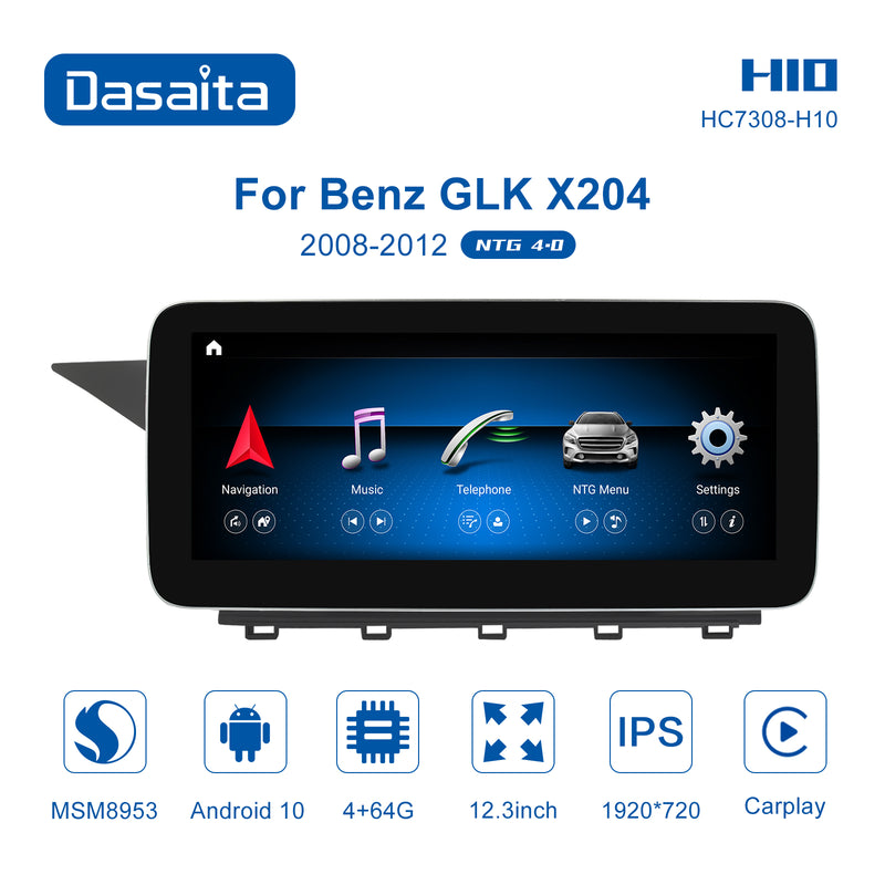 Dasaita 12.3" for Mercedes Benz GLK X204 NTG4.0 2008 2009 2010 2011 2012 Car Video Android 10 4G+64G WIFI GPS IPS 2.5D Touch Screen Carplay Radio
