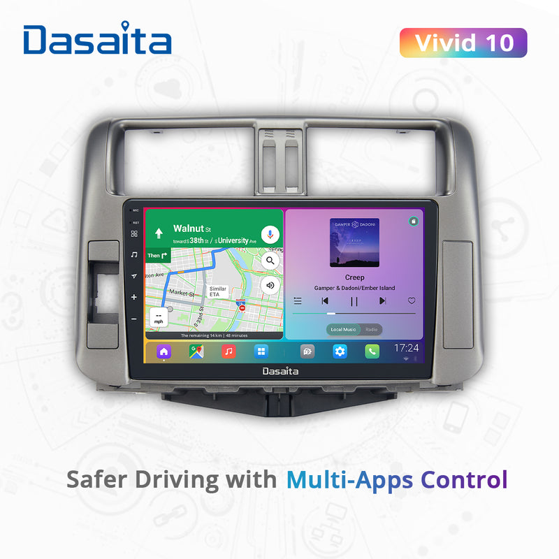 Dasaita Vivid11 Toyota Prado 2010 2011 2012 2013 Car Stereo 9 Inch Wireless Carplay Android Auto PX6 4G+64G Android11 1280*720 DSP AHD Radio