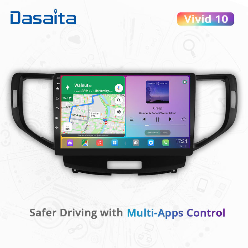 Dasaita Vivid11 Honda Spirior Accord Europe 8th 2009 2010 2011 2012 2013 Car Stereo 10.2" Carplay Android Auto PX6 4G+64G Android11 1280*720 DSP Radio