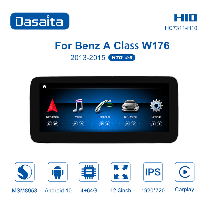 Dasaita 12.3 inch for Mercedes Benz A class W176 NTG4.5 2013 2014 2015 Car Stereo Android 10 1920*720 IPS 2.5D Screen 4G/64G DVD Player