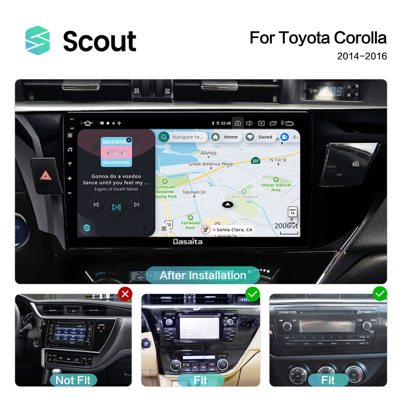 Dasaita Scout10 Toyota Corolla 2014 2015 2016 LHD Car Stereo 10 Inch Carplay Android Auto PX6 4G+64G Android10 1280*720 DSP AHD Radio