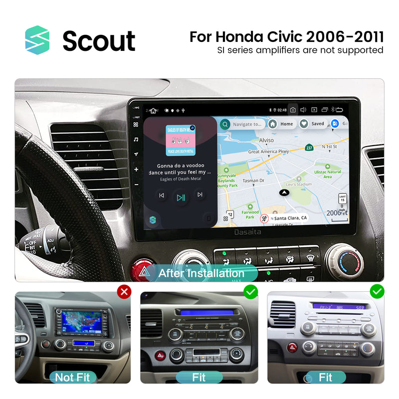 Dasaita Scout10 Honda Civic 2007 2008 2009 2010 2011 LHD Car Stereo 10.2 Inch Carplay Android Auto PX6 4G+64G Android10 1280*720 DSP AHD Radio