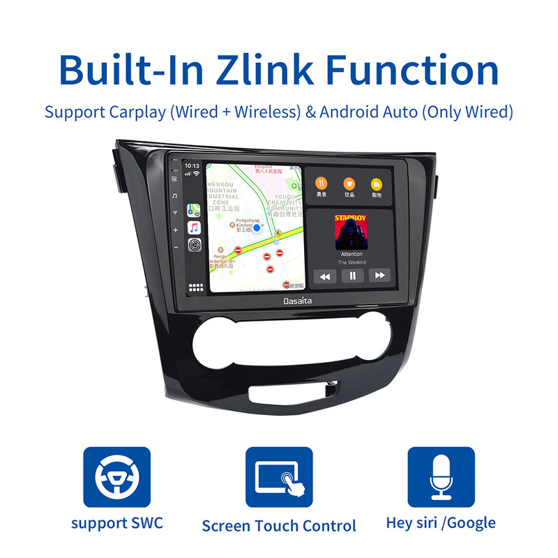 Dasaita MAX10 Nissan Qashqai 2014 2015 2016 2017 2018 Car Stereo 10.2 Inch Carplay Android Auto PX6 4G+64G Android10 1280*720 DSP AHD Radio