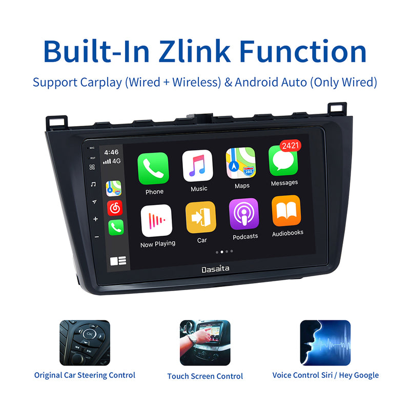 Dasaita MAX11 Mazda 6 2009 2010 2011 2012 Car Stereo 9Inch Carplay Android Auto PX6 4G+64G Android11 1280*720 DSP AHD Radio