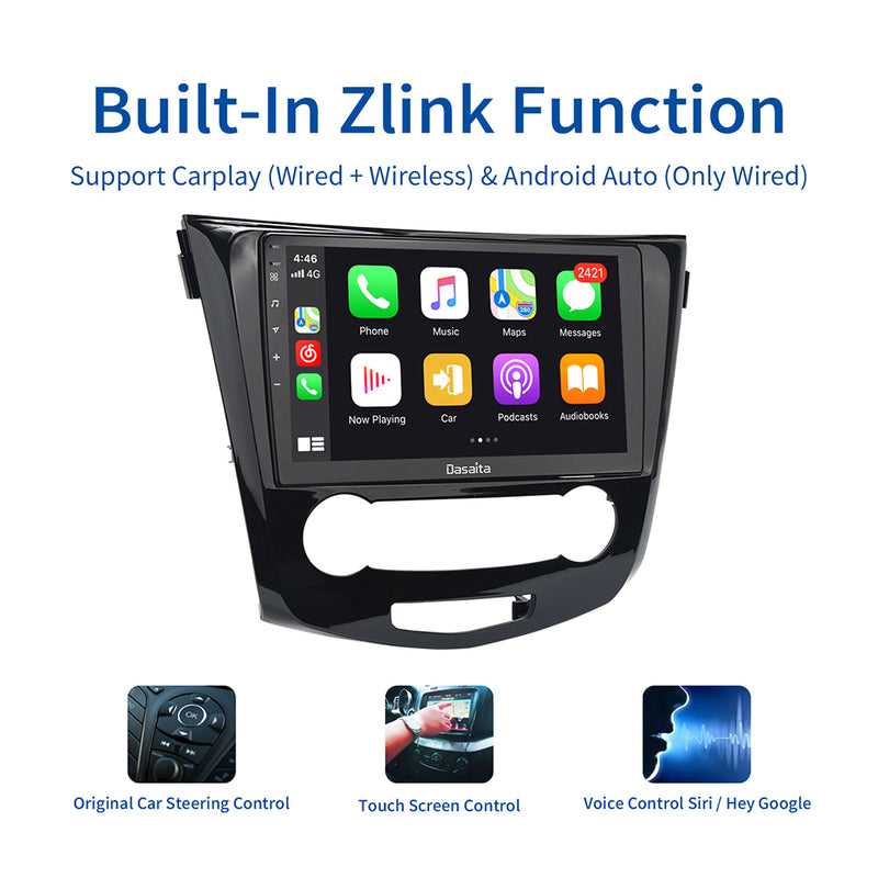 Dasaita MAX10 Nissan Qashqai 2014 2015 2016 2017 2018 Car Stereo 10.2 Inch Carplay Android Auto PX6 4G+64G Android10 1280*720 DSP AHD Radio