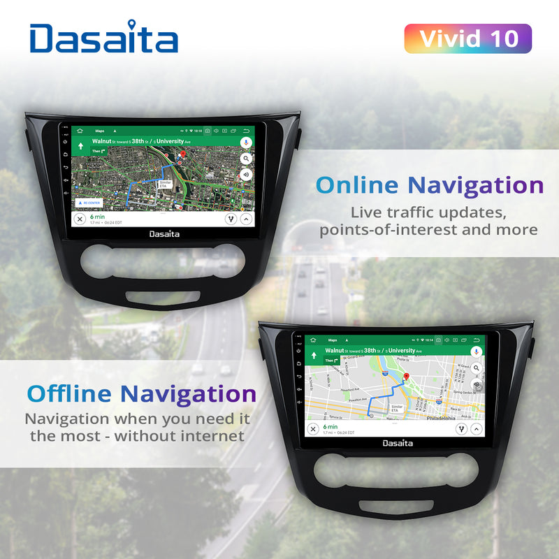 Dasaita Vivid11 Nissan Qashqai 2014 2015 2016 2017 2018 Car Stereo 10.2 Inch Carplay Android Auto PX6 4G+64G Android11 1280*720 DSP AHD Radio