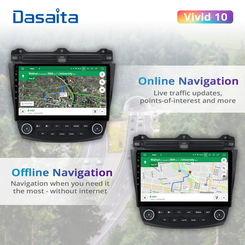 Dasaita Vivid11 Honda Accord 2003 2004 2005 2006 2007 Car Stereo 10.2 Inch Carplay Android Auto PX6 4G+64G Android11 1280*720 DSP AHD Radio