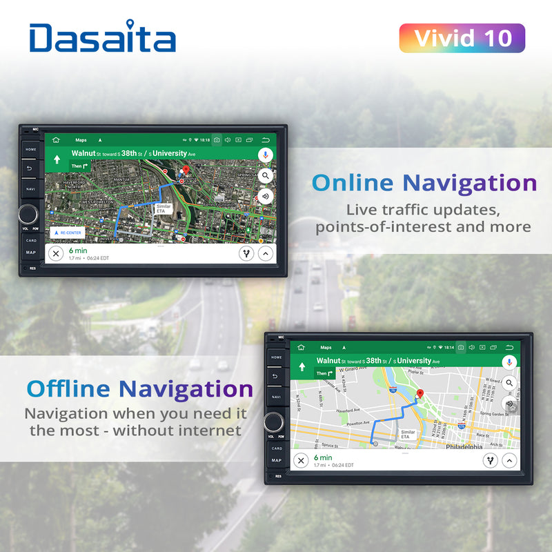 Dasaita Vivid11 Universal Double Din Car Stereo 7 Inch Carplay Android Auto PX6 4G+64G Android11 1024*600 DSP AHD Radio