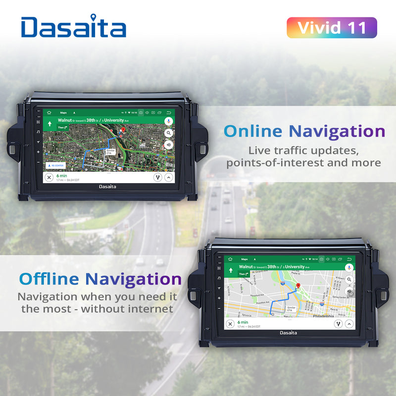 Dasaita Vivid11 Toyota Fortuner 2021 Car Stereo 9 Inch Carplay Android Auto PX6 4G+64G Android11 1280*720 DSP AHD Radio