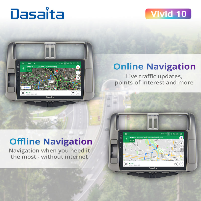 Dasaita Vivid11 Toyota Prado 2010 2011 2012 2013 Car Stereo 9 Inch Wireless Carplay Android Auto PX6 4G+64G Android11 1280*720 DSP AHD Radio