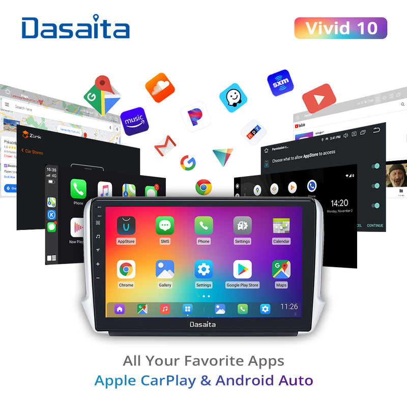 Dasaita Vivid11 Peugeot 208 2008 2012 2013 2014 2015 2016 Car Stereo 10.2 Inch Carplay Android Auto PX6 4G+64G Android11 1280*720 DSP AHD Radio