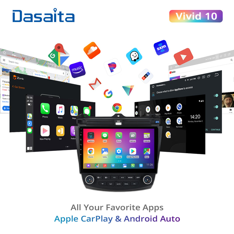 Dasaita Vivid11 Honda Accord 2003 2004 2005 2006 2007 Car Stereo 10.2 Inch Carplay Android Auto PX6 4G+64G Android11 1280*720 DSP AHD Radio