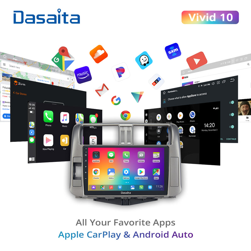 Dasaita Vivid11 Toyota Prado 2010 2011 2012 2013 Car Stereo 9 Inch Wireless Carplay Android Auto PX6 4G+64G Android11 1280*720 DSP AHD Radio