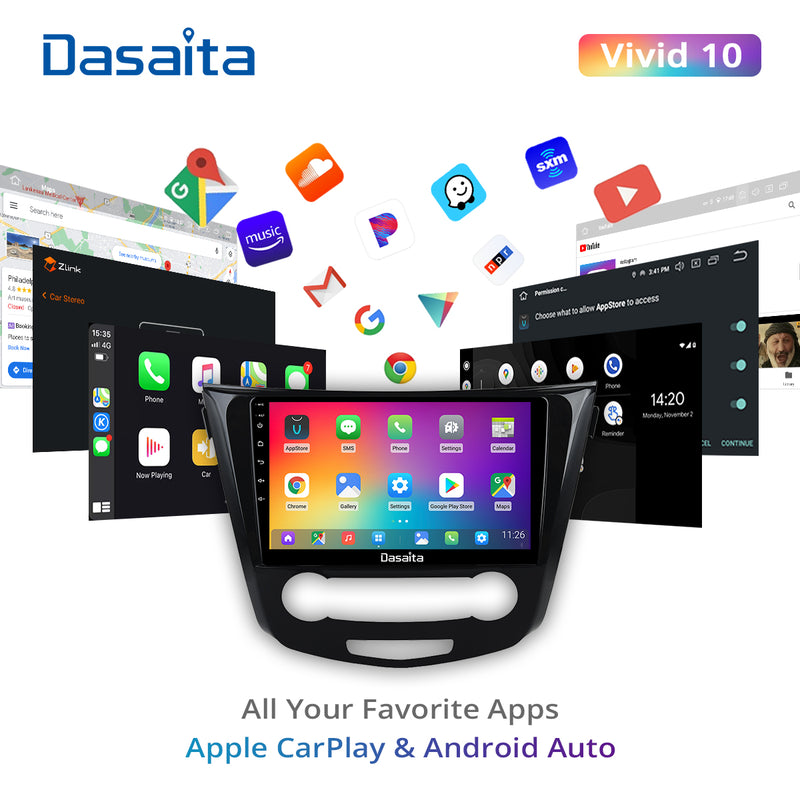 Dasaita Vivid11 Nissan Qashqai 2014 2015 2016 2017 2018 Car Stereo 10.2 Inch Carplay Android Auto PX6 4G+64G Android11 1280*720 DSP AHD Radio