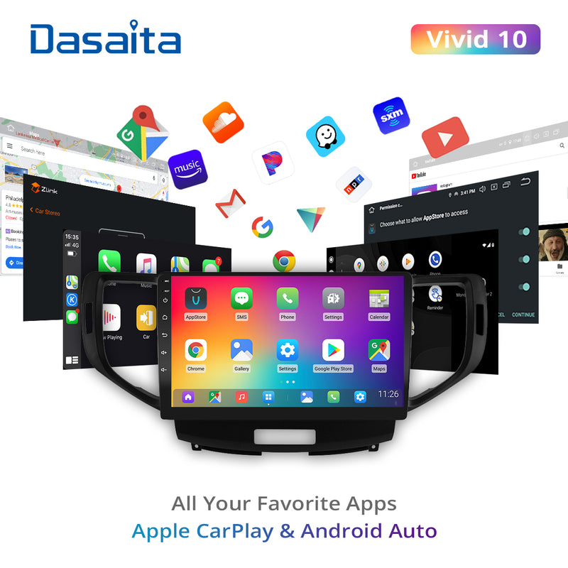 Dasaita Vivid11 Honda Spirior Accord Europe 8th 2009 2010 2011 2012 2013 Car Stereo 10.2" Carplay Android Auto PX6 4G+64G Android11 1280*720 DSP Radio