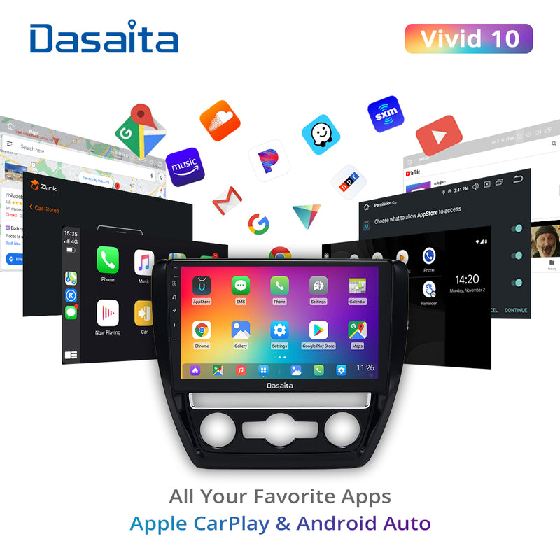 Dasaita Vivid11 VW Jetta 2016 2017 2018 Car Stereo 10.2 Inch Carplay Android Auto PX6 4G+64G Android11 1280*720 DSP AHD Radio