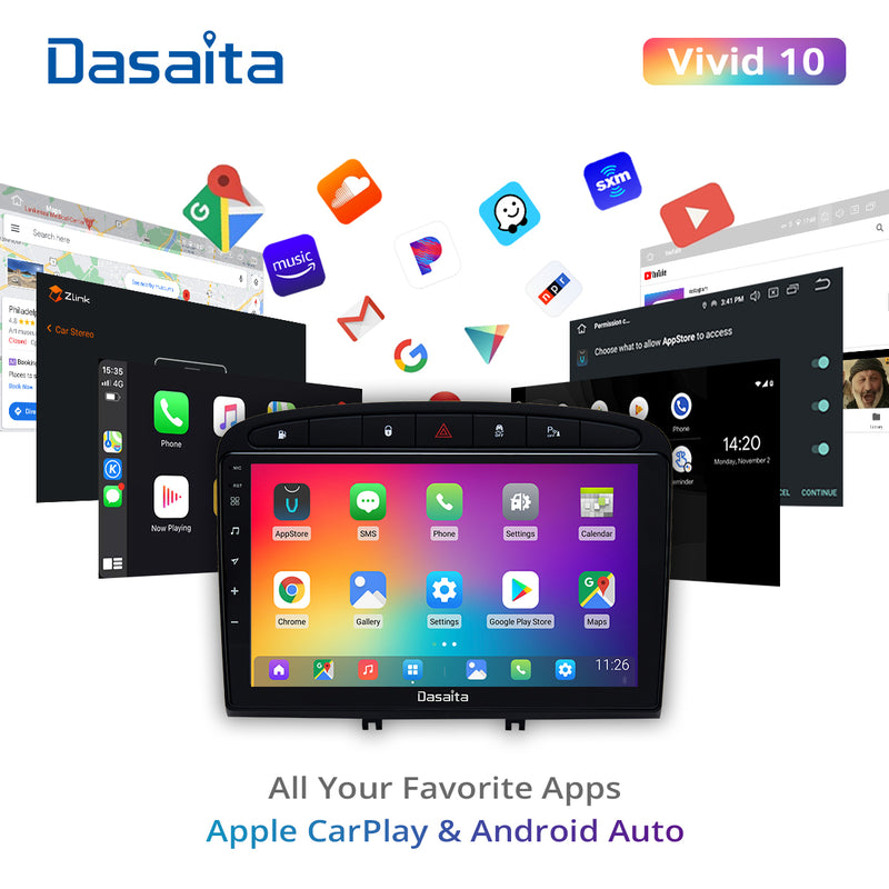 Dasaita Vivid11 Peugeot 408 308 308SW 2012 2013 2014 2015 2016 2017 2018 2019 2020 Car Stereo 9 Inch Carplay Android Auto PX6 4G+64G Android11 1280*720 DSP AHD Radio