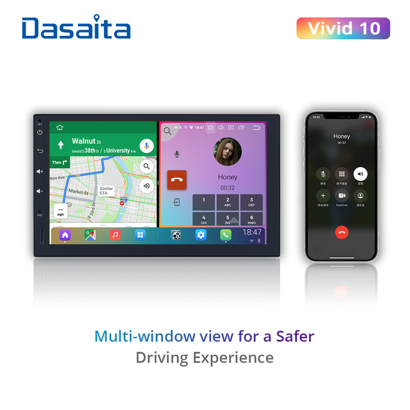 Dasaita Vivid11 Universal Double Din Car Stereo 7 Inch Carplay Android Auto PX6 4G+64G Android11 1024*600 DSP AHD Radio