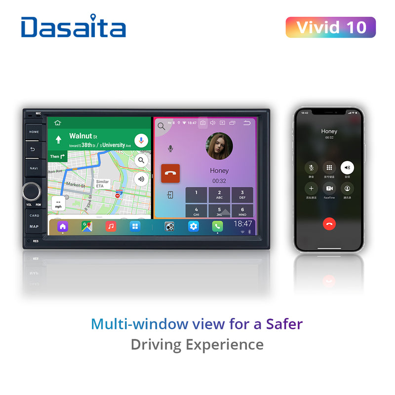 Dasaita Vivid11 Universal Double Din Car Stereo 7 Inch Carplay Android Auto PX6 4G+64G Android11 1024*600 DSP AHD Radio