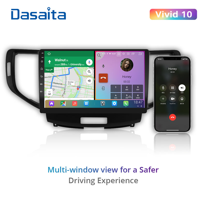 Dasaita Vivid11 Honda Spirior Accord Europe 8th 2009 2010 2011 2012 2013 Car Stereo 10.2" Carplay Android Auto PX6 4G+64G Android11 1280*720 DSP Radio