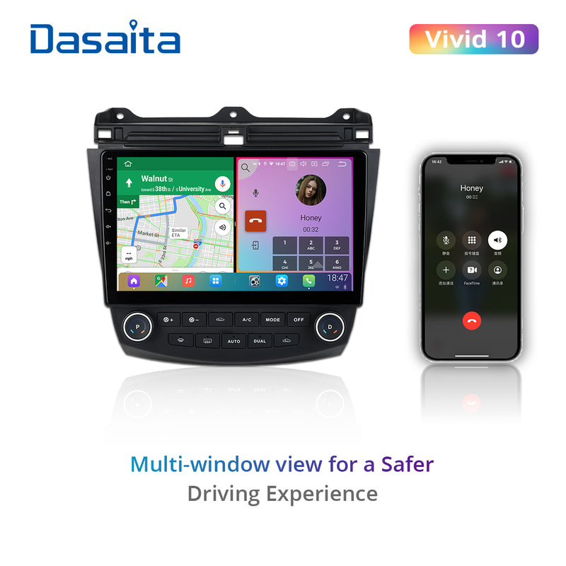 Dasaita Vivid11 Honda Accord 2003 2004 2005 2006 2007 Car Stereo 10.2 Inch Carplay Android Auto PX6 4G+64G Android11 1280*720 DSP AHD Radio