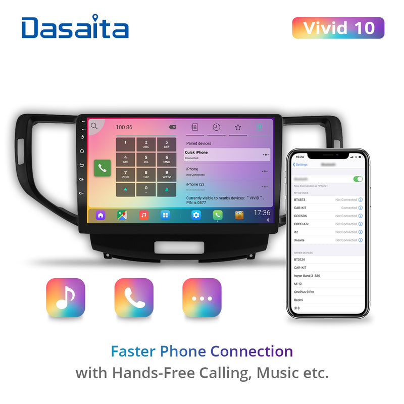 Dasaita Vivid11 Honda Spirior Accord Europe 8th 2009 2010 2011 2012 2013 Car Stereo 10.2" Carplay Android Auto PX6 4G+64G Android11 1280*720 DSP Radio