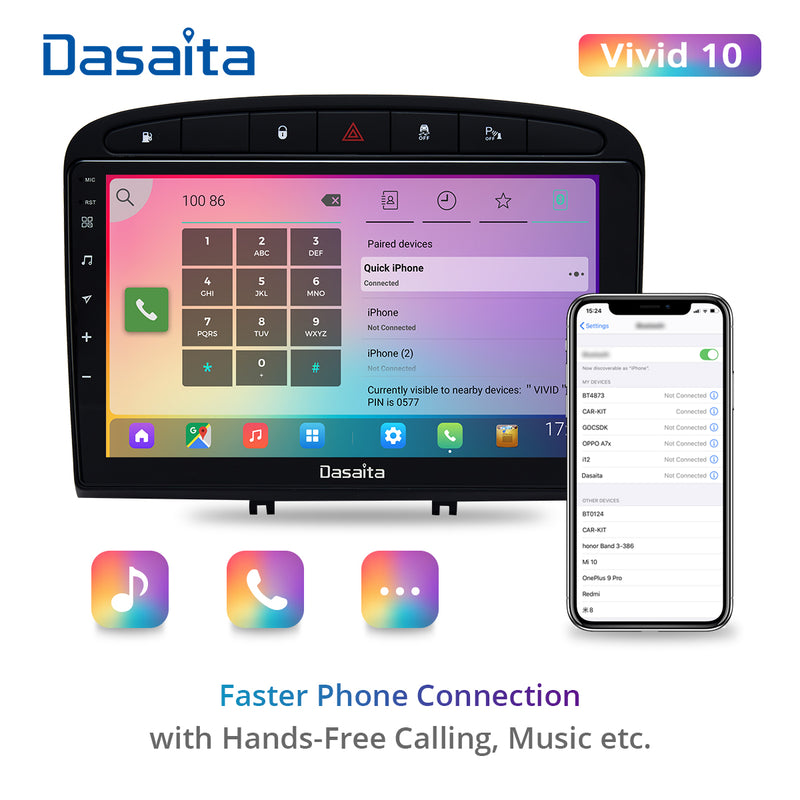 Dasaita Vivid11 Peugeot 408 308 308SW 2012 2013 2014 2015 2016 2017 2018 2019 2020 Car Stereo 9 Inch Carplay Android Auto PX6 4G+64G Android11 1280*720 DSP AHD Radio