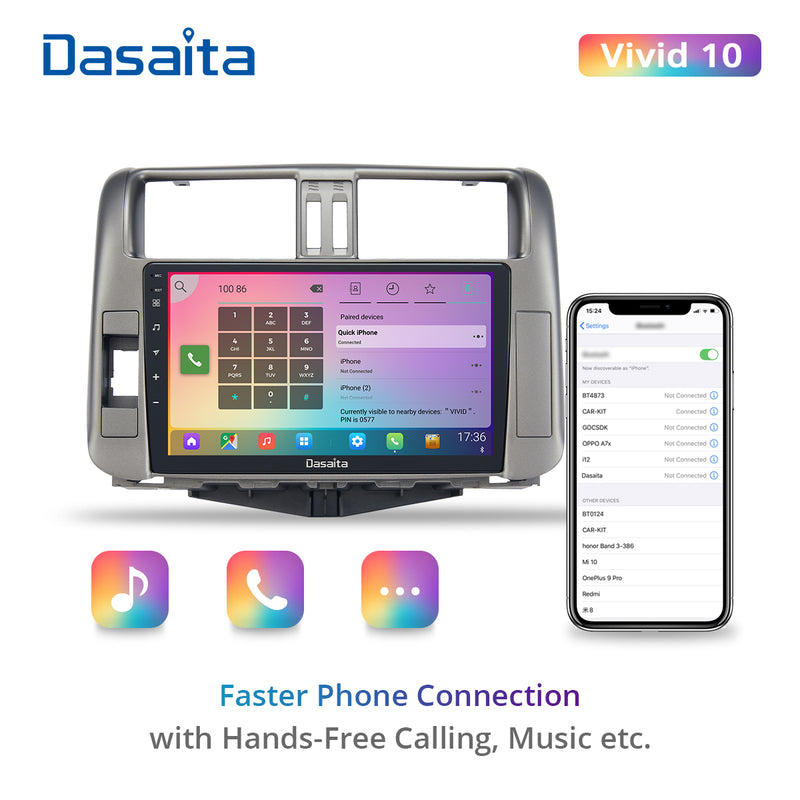 Dasaita Vivid11 Toyota Prado 2010 2011 2012 2013 Car Stereo 9 Inch Wireless Carplay Android Auto PX6 4G+64G Android11 1280*720 DSP AHD Radio