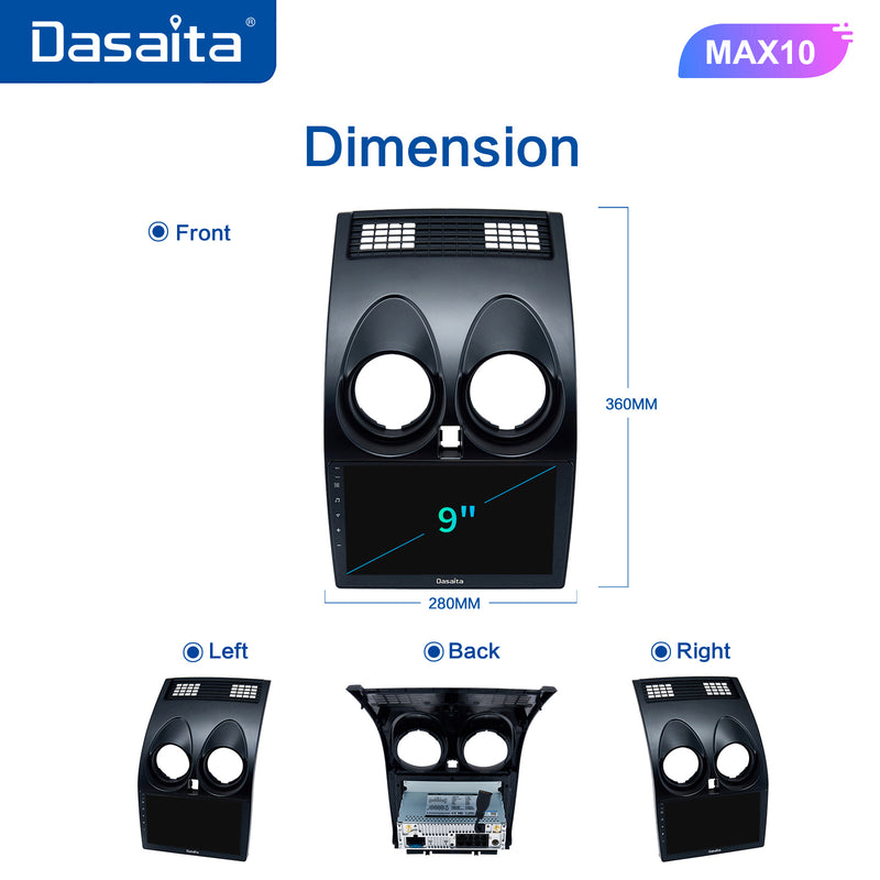Dasaita MAX10 Nissan Qashqai 2008 2009 2010 2011 2012 2013 2014 Car Stereo 9 Inch Carplay Android Auto PX6 4G+64G Android10 1280*720 DSP AHD Radio
