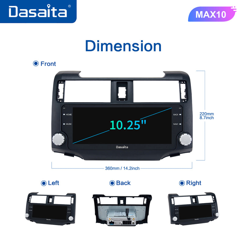 Dasaita MAX11 Toyota 4Runner 2010 2012 2013 2014 2015 2016 2017 2018 2019 Car Stereo 10.25 Inch Carplay Android Auto PX6 4G+64G Android11 Black 1280*480 DSP AHD Radio