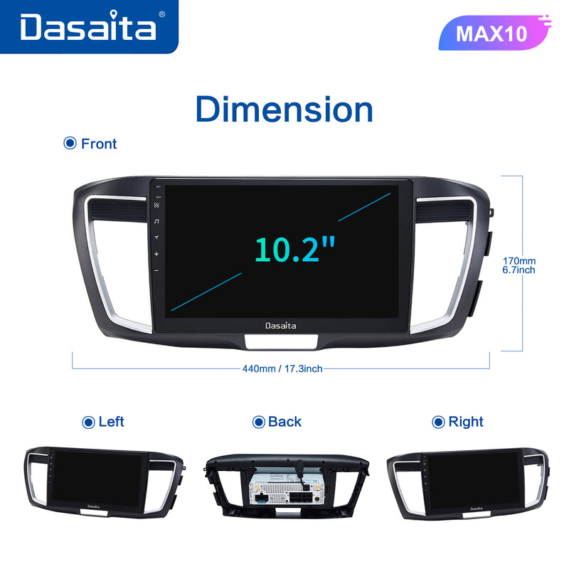 Dasaita MAX11 Honda Accord 2013 2014 2015 2016 2017 LHD Car Stereo 10.2 Inch Carplay Android Auto PX6 4G+64G Android11 1280*720 DSP AHD Radio