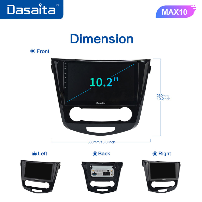 Dasaita MAX10 Nissan Qashqai 2014 2015 2016 2017 2018 Car Stereo 10.2 Inch Carplay Android Auto PX6 4G+64G Android10 1280*720 DSP AHD Radio