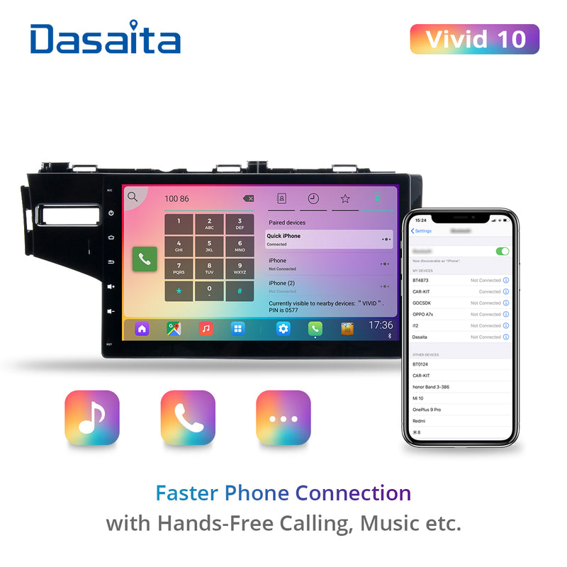 Dasaita Vivid11 Honda Fit Jazz 3 2014 2015 2016 2017 2018 2019 2020 Car Stereo 9 Inch Carplay Android Auto PX6 4G+64G Android11 1280*720 DSP AHD Radio
